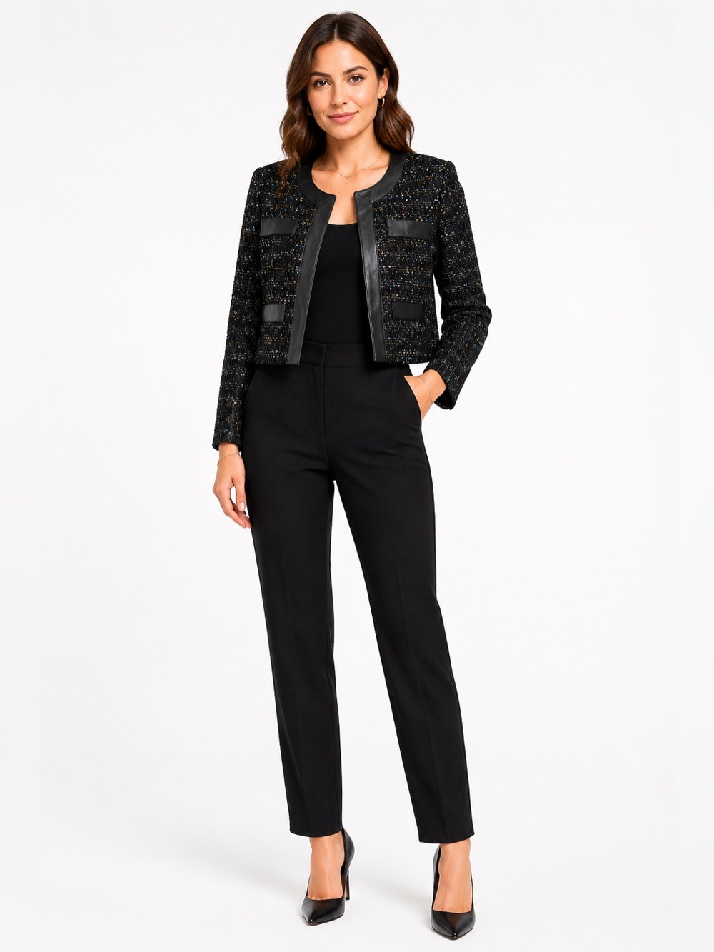Karl Lagerfeld Paris Metallic Brocade Cropped Jacket Black Multicolor Size 6 NWT